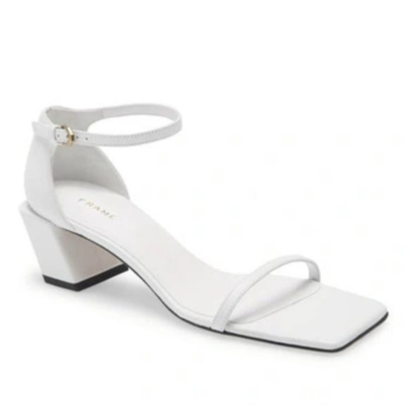 Frame Denim Shoes - Frame Le Summit Square Toe Leather Heels 38 White Minimal Contemporary Buckle